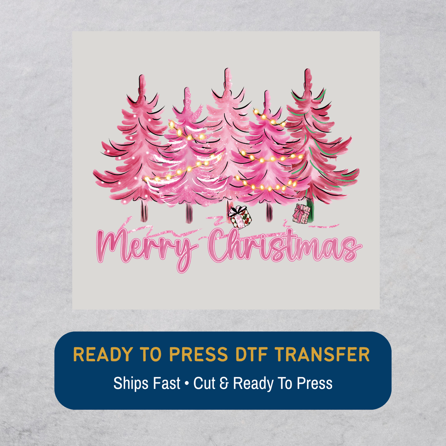 Festive Pink Evergreens DTF Transfer