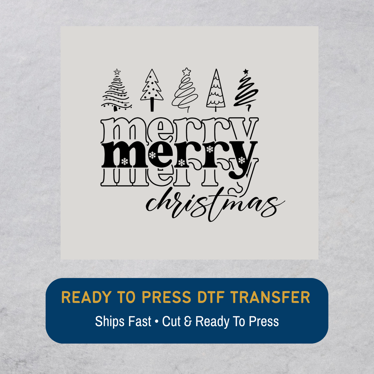 Holiday Tree Line with Merry Christmas Text DTF Transfer