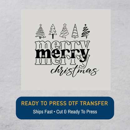 Holiday Tree Line with Merry Christmas Text DTF Transfer