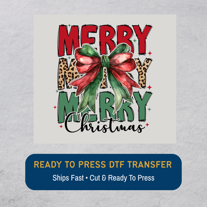 Merry Christmas Festive Bow DTF Transfer