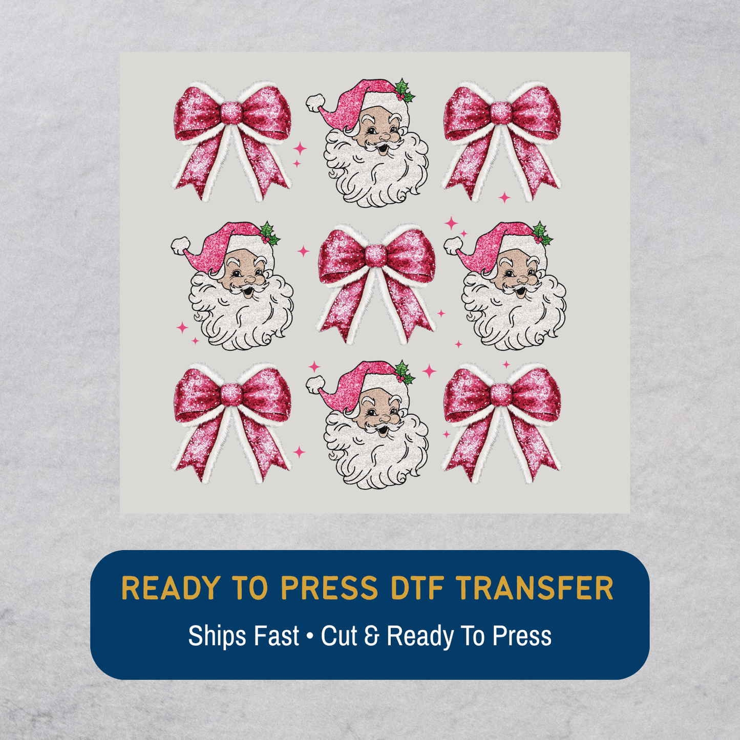 Retro Santa & Sparkly Bow Pattern DTF Transfer
