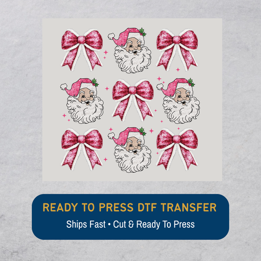 Retro Santa & Sparkly Bow Pattern DTF Transfer