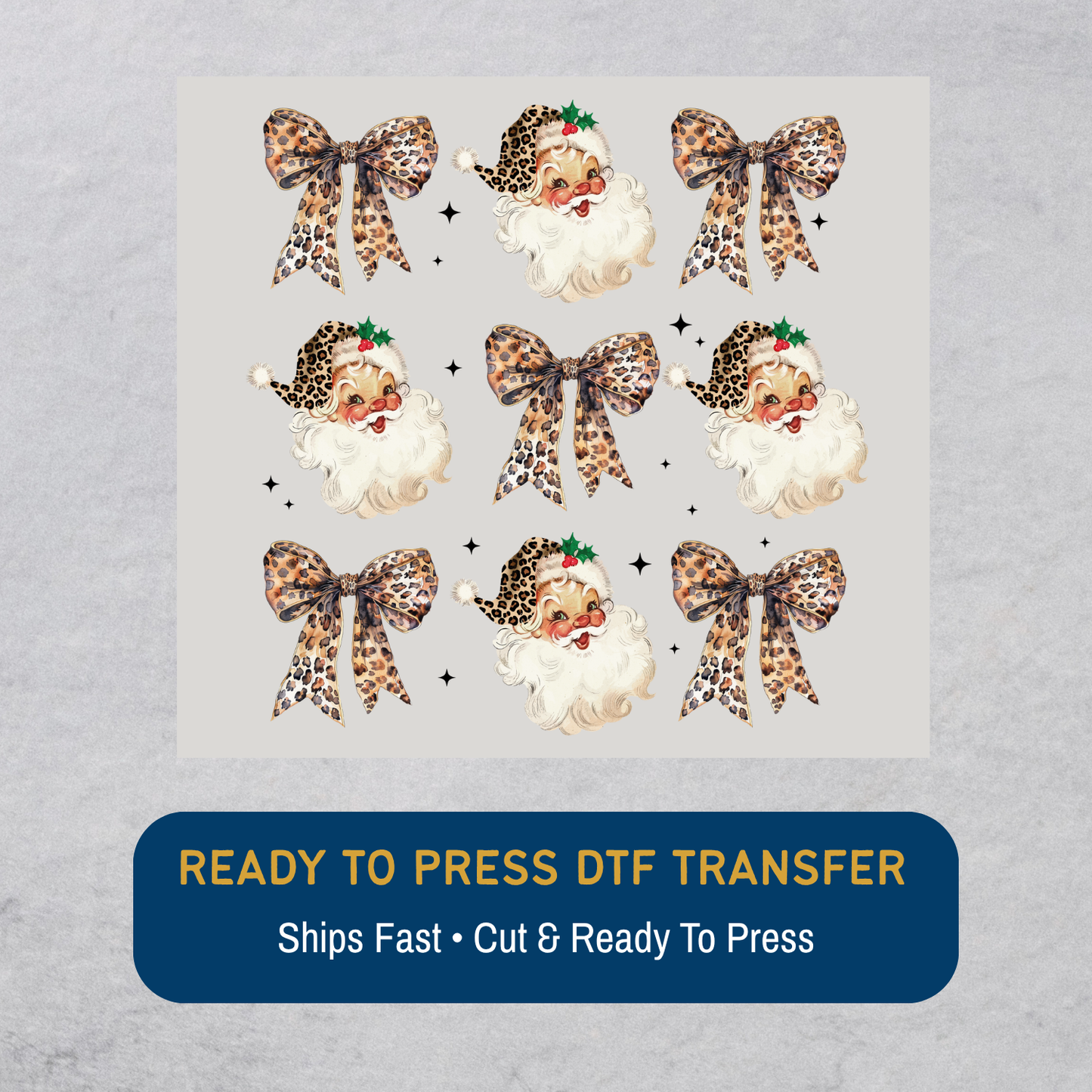 Retro Santa Clause Cheetah Pattern DTF Transfer